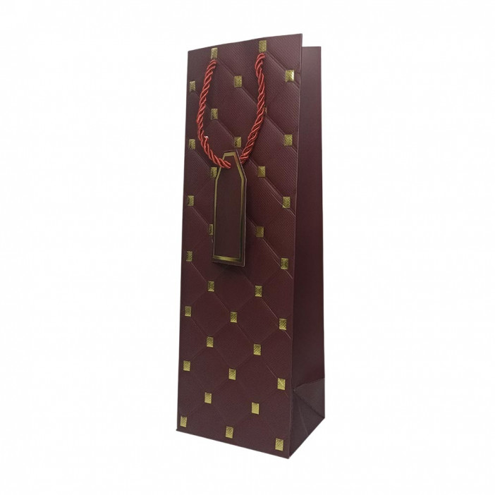 Пакет под бутылку ЛЮКС Стеганый с золотыми клепками размер 12*37*10см