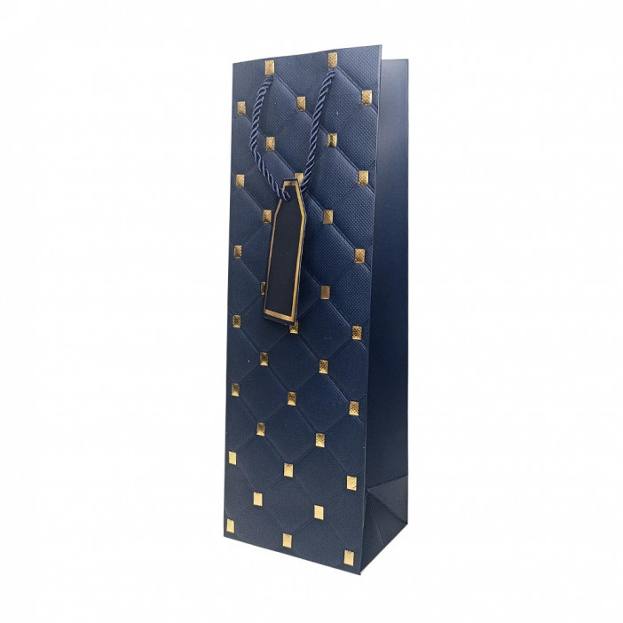 Пакет под бутылку ЛЮКС Стеганый с золотыми клепками размер 12*37*10см