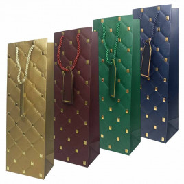 Пакет под бутылку ЛЮКС Стеганый с золотыми клепками размер 12*37*10см