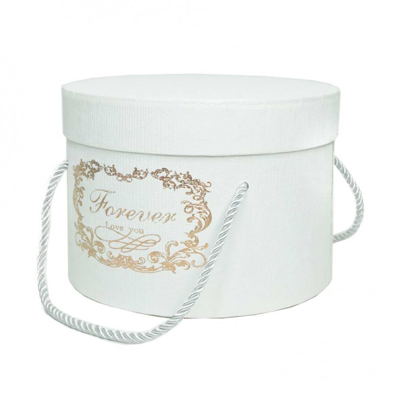 Коробка круг FOREVER белая тиснение с ручками размер 25*15см