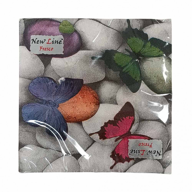 Салфетки бумажные с рисунком Бабочки на камнях 33*33см 2-х слойные 20шт