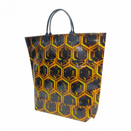 Сумка с пластмассовыми ручками многослойная с карманами Соты 33*35см