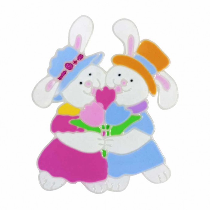Украшение наклейка для окна Кролики размер 19*23см