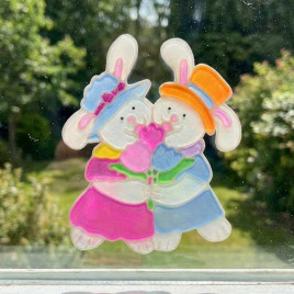 Украшение наклейка для окна Кролики размер 19*23см