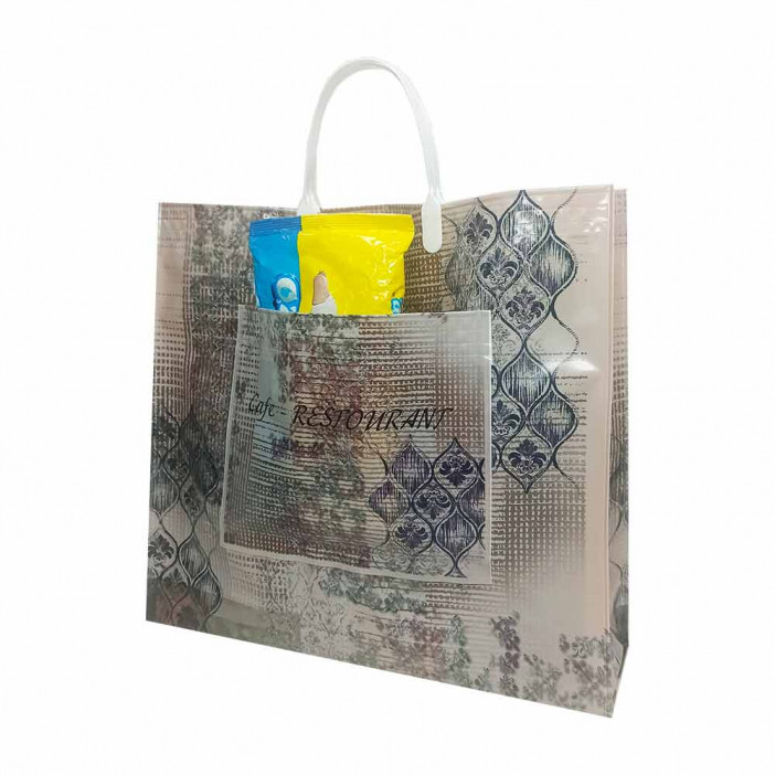 Сумка с пластмассовыми ручками многослойная с карманами Ресторан 38*34см