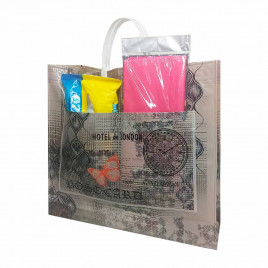 Сумка с пластмассовыми ручками многослойная с карманами Ресторан 38*34см