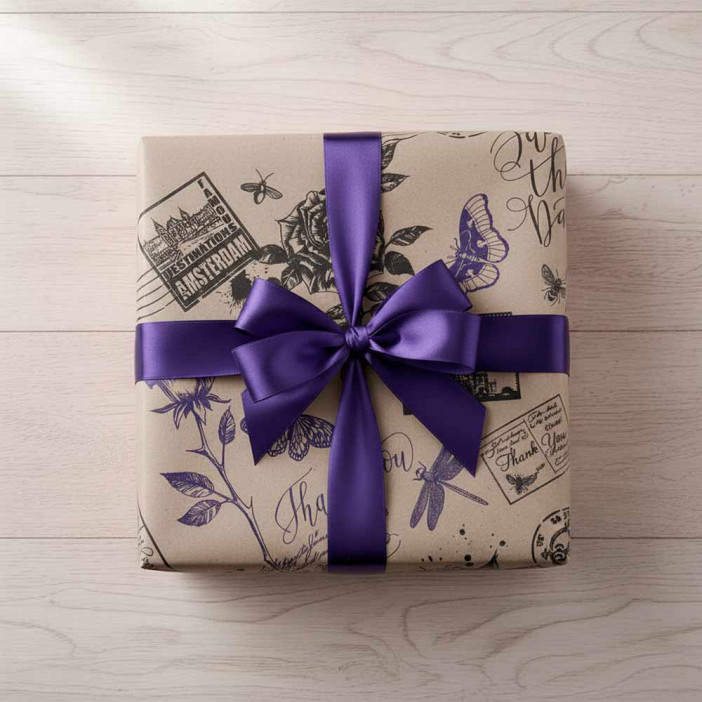 Бумага крафт в рулоне Розы черно-фиолетовая размер 70см*10м