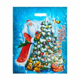 Пакет с вырубной ручкой Дед Мороз с белочкой 40*47см 45мкм 50шт