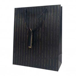 Пакет ЛЮКС однотонный с золотой полоской размер 26*32*12см