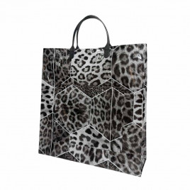 Сумка с пластмассовыми ручками многослойная с карманами Леопард 32*33см