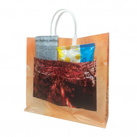 Сумка с пластмассовыми ручками многослойная с карманами Весна 37*34см