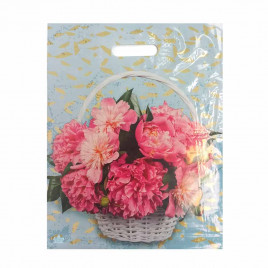 Пакет с вырубной ручкой Розовые пионы 31*40см 60мкм 50шт
