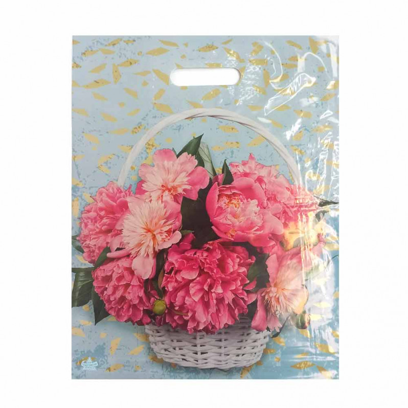 Пакет с вырубной ручкой Розовые пионы 31*40см 60мкм 50шт