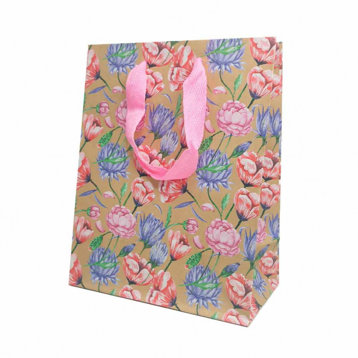 Пакет крафт Цветы размер 18*23*10см