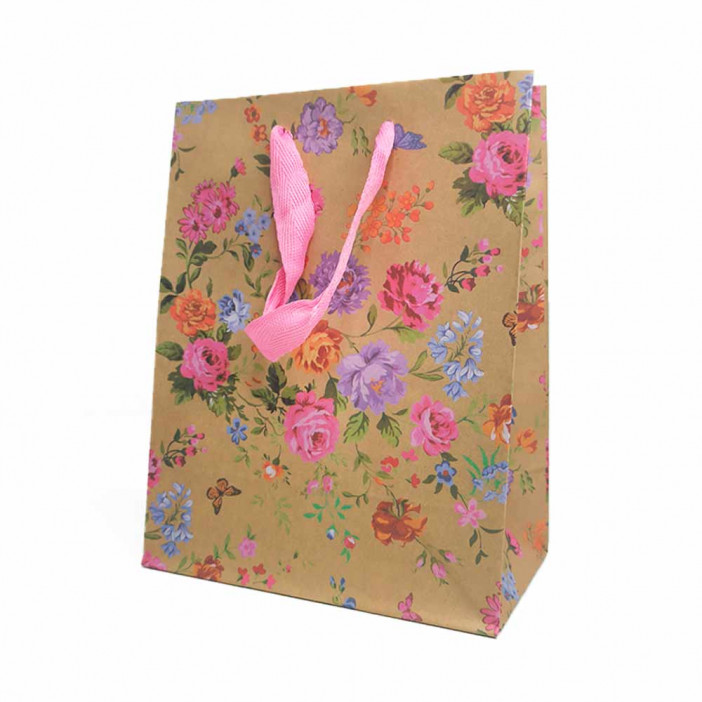 Пакет крафт Цветы размер 18*23*10см