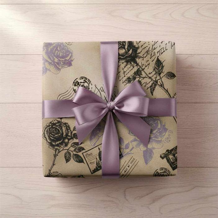 Бумага крафт в рулоне Розы черно-сиреневая размер 70см*10м