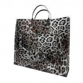 Сумка с пластмассовыми ручками многослойная с карманами Леопард 37*34см