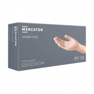 Перчатки виниловые Mercator прозрачные 50 пар  S, M, L, XL 
