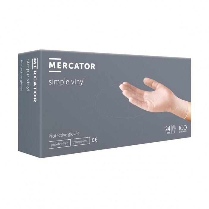 Перчатки виниловые Mercator прозрачные 50 пар  S, M, L