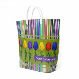 Сумка с пластмассовыми ручками многослойная с карманами Тюльпаны 37*37см