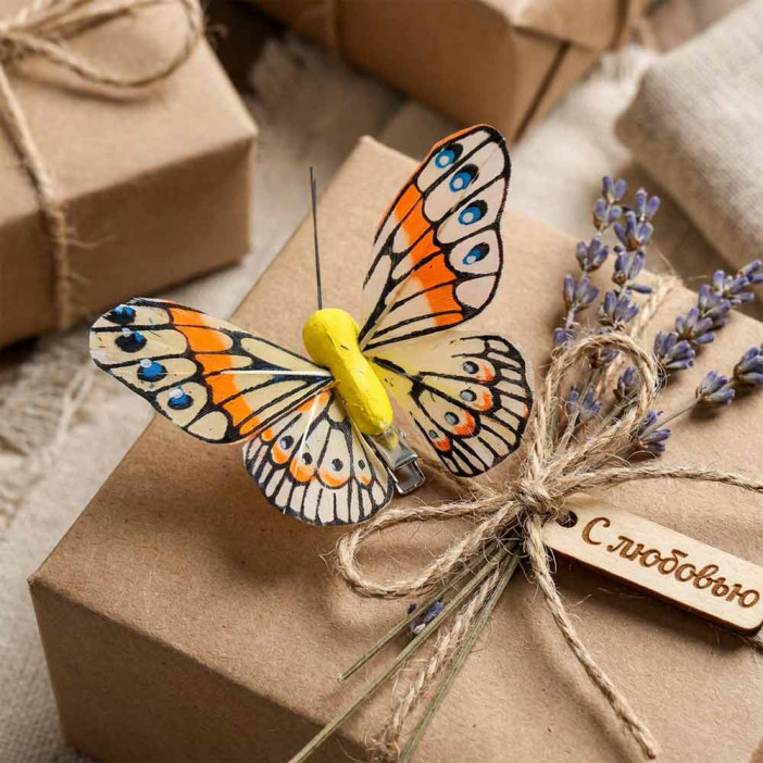 Бабочка на прищепке желтая размер 8см