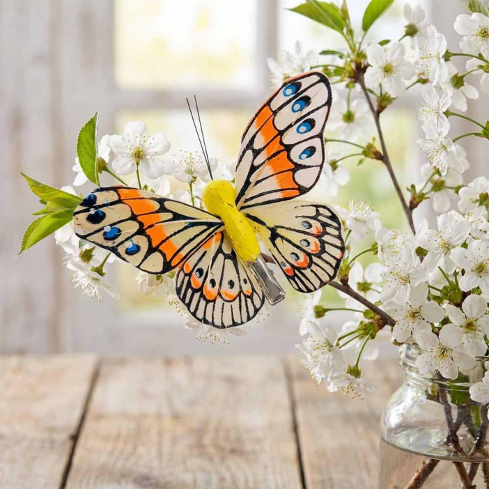 Бабочка на прищепке желтая размер 8см