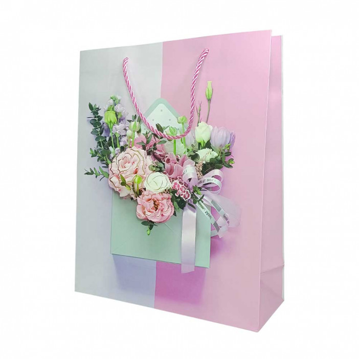 Пакет ЛЮКС Конверт с цветами 3D размер 26*32*12см