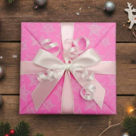 Бумага белая крафт в рулоне Звезды розовая размер 70см*10м