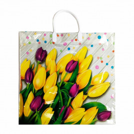 Пакет с пластмассовыми ручками 36*40см Желтые и винные тюльпаны 10шт