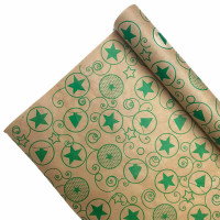 Бумага крафт в рулоне новогодняя Гирлянда зеленая размер 70см*10м