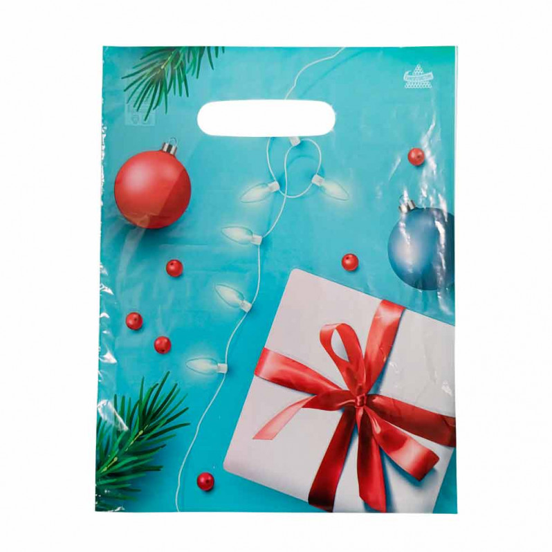 Пакет вырубной ПВД Подарок с красной лентой 20*30см 35 мкм 100шт