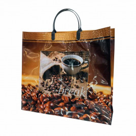 Сумка с пластмассовыми ручками многослойная с карманами Кофе брейк 37*34см