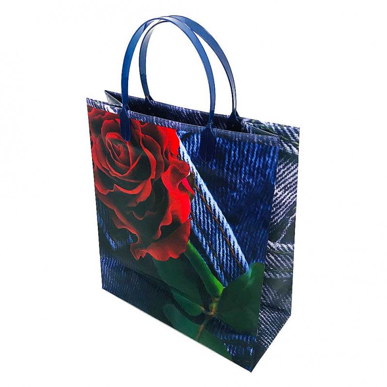Пакет сумка размер 23*26см Роза на джинсах