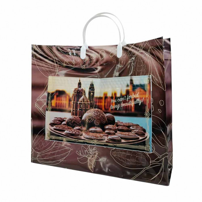 Сумка с пластмассовыми ручками многослойная с карманами Белая роза 37*34см