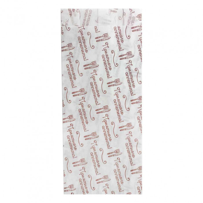 Пакет бумажный белый с печатью с плоским дном  размер 22*9*4см уп 10шт