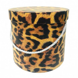 Коробка цилиндр с ручкой Леопард 19*17см