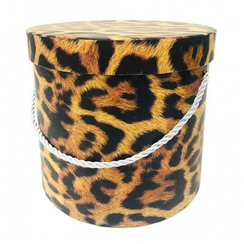 Коробка цилиндр с ручкой Леопард 19*17см