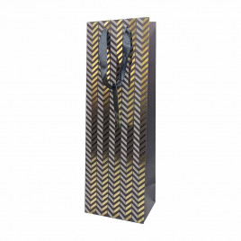 Пакет под бутылку ЛЮКС Зигзаг с золотым тиснением размер 11*38*11см