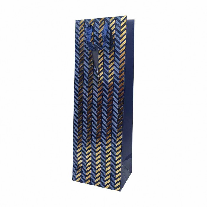 Пакет под бутылку ЛЮКС Зигзаг с золотым тиснением размер 11*38*11см