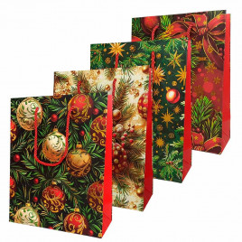 Пакет ЛЮКС НГ Елки, шары с золотым тиснением размер 26*32*10см