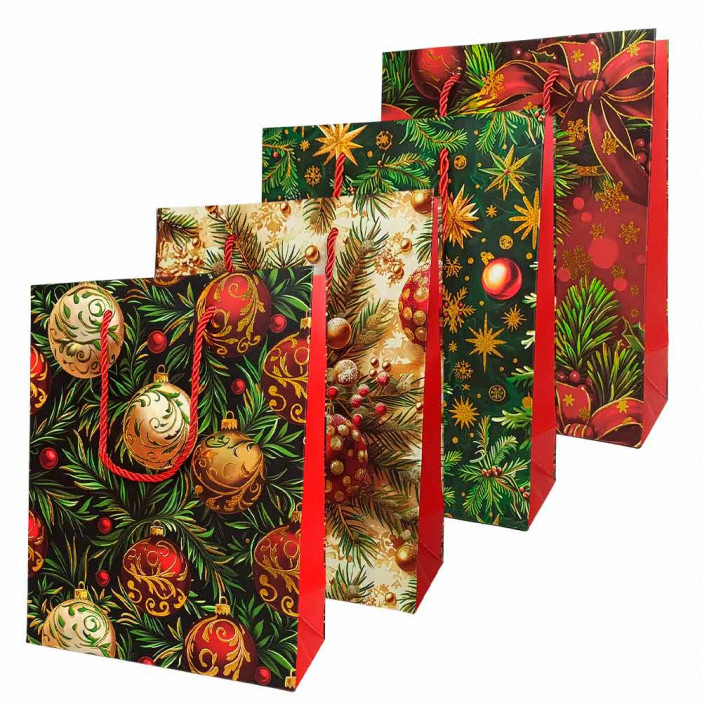 Пакет ЛЮКС НГ Елки, шары с золотым тиснением размер 26*32*10см