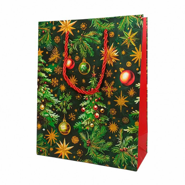 Пакет ЛЮКС НГ Елки, шары с золотым тиснением размер 26*32*10см