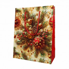 Пакет ЛЮКС НГ Елки, шары с золотым тиснением размер 26*32*10см