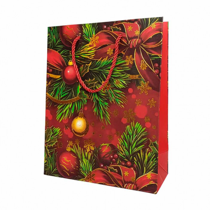 Пакет ЛЮКС НГ Елки, шары с золотым тиснением размер 26*32*10см