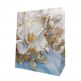 Пакет ЛЮКС Цветы с блестками размер 12*15*7см