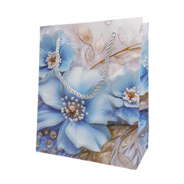 Пакет ЛЮКС Цветы с блестками размер 12*15*7см