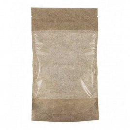 Дой-пак бумажный крафт с окном с замком zip-lock 105*185+(30+30) уп 10шт 