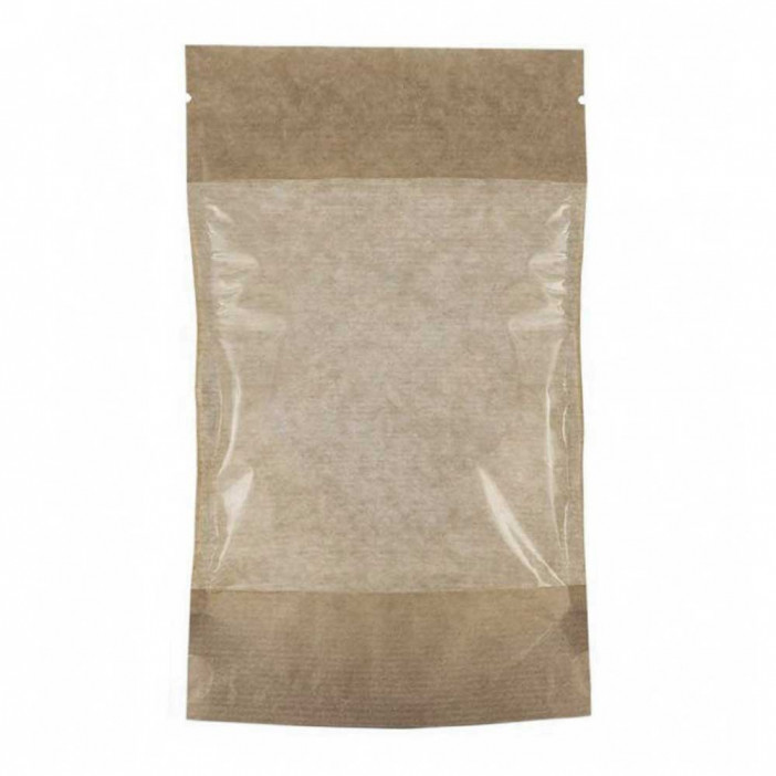 Дой-пак бумажный крафт с окном с замком zip-lock 105*185+(30+30) уп 10шт 