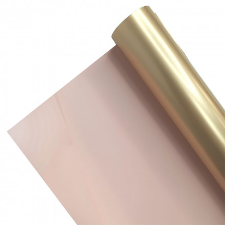Пленка в рулоне матовая двухцветная золото светло розовый размер 58см*10м 65мкм