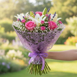 Пленка в рулоне Бантики светло-сиреневая размер 60см*10м